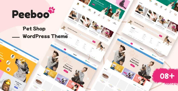 Peeboo – Pet Store WooCommerce WordPress Theme with AI WordPress theme homepage layout for a animal WooCommerce store