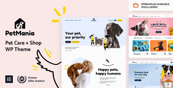 Pet Mania - Pet Shop & Care WordPress theme homepage layout for a animal hospital WooCommerce store