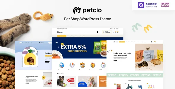 Petcio – Pet Store WooCommerce WordPress Theme with AI WordPress theme homepage layout for a animal WooCommerce store