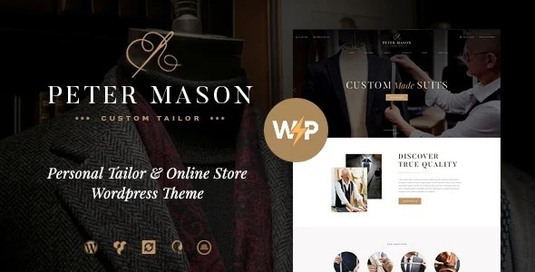 Peter Mason | Custom Tailoring and Clothing Store WordPress Theme WordPress theme homepage layout for a appointment WooCommerce store