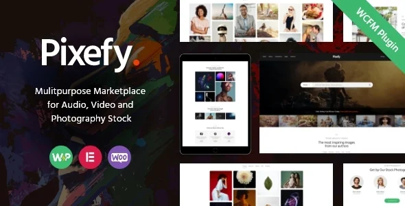 Pixefy | Digital Assets Marketplace WordPress Theme + WCFM Plugin WordPress theme homepage layout for a digital marketplace WooCommerce store