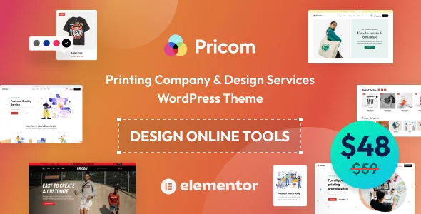Pricom - Printing Company & Design Services WordPress theme WordPress theme homepage layout for a custom t-shirt designer WooCommerce store