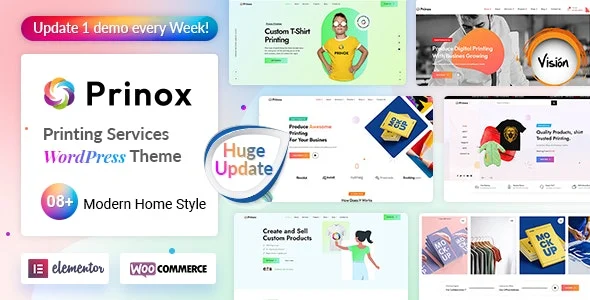 Prinox - Printing Services WordPress Theme WordPress theme homepage layout for a custom t-shirt designer WooCommerce store