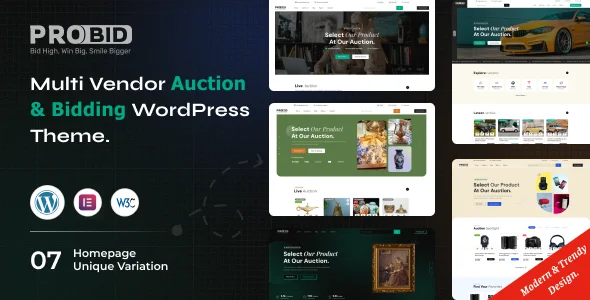 Probid - Multi Vendor Auctions WooCommerce WordPress Theme WordPress theme homepage layout for a auction WooCommerce store