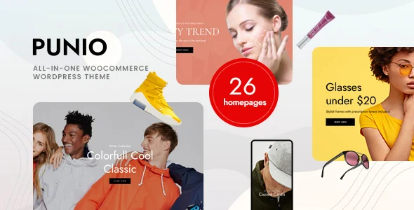 Punio – All-in-one WooCommerce WordPress Theme with AI WordPress theme homepage layout for a bag WooCommerce store
