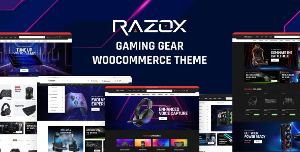 Razox - Gaming Gear WooCommerce Theme WordPress theme homepage layout for a esports WooCommerce store