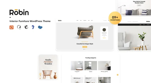 Robin - Furniture Shop WooCommerce WordPress Theme WordPress theme homepage layout for a furniture WooCommerce store