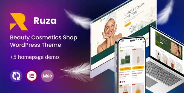 Ruza - Beauty Cosmetics Shop WordPress Theme WordPress theme homepage layout for a beauty WooCommerce store