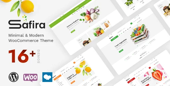 Safira - Food & Organic WooCommerce WordPress Theme WordPress theme homepage layout for a clean WooCommerce store