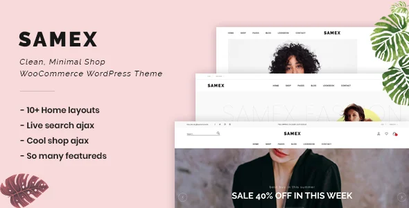 Samex - Clean, Minimal Shop WooCommerce WordPress Theme WordPress theme homepage layout for a ajax search WooCommerce store