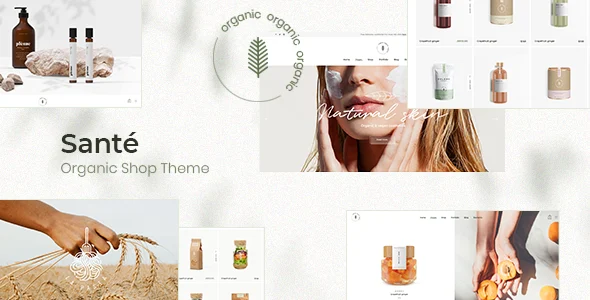Santé - Organic Shop WordPress Theme WordPress theme homepage layout for a cosmetic shop WooCommerce store