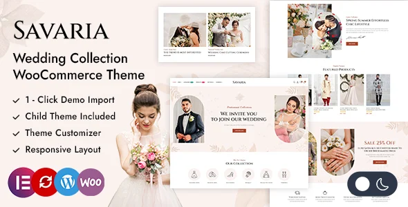 Savaria - Wedding Dress & Fashion Store WooCommerce Theme WordPress theme homepage layout for a boutiques WooCommerce store