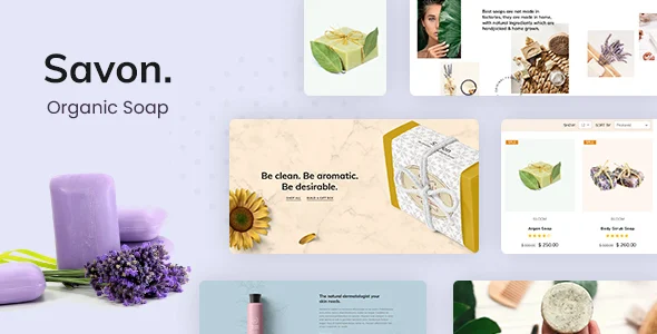Savon - Handmade Shop WordPress Theme WordPress theme homepage layout for a beauty WooCommerce store