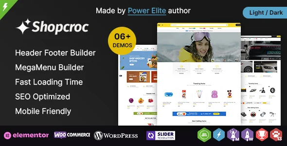 Shopcroc WP - Elementor Multi-purpose WooCommerce WordPress Theme WordPress theme homepage layout for a clean WooCommerce store