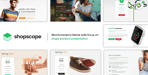 Shopscape - Single Product Presentation WordPress Theme WordPress theme homepage layout for a application WooCommerce store