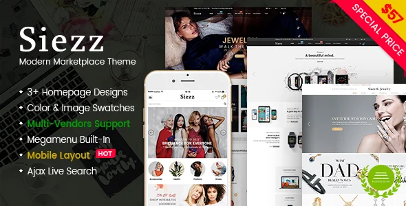 Siezz - Multi Vendor MarketPlace WooCommerce WordPress Theme (Mobile Layout Ready) WordPress theme homepage layout for a deal theme WooCommerce store