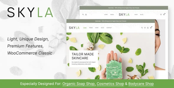 Skyla - Cosmetics Shop WordPress theme homepage layout for a beauty products WooCommerce store