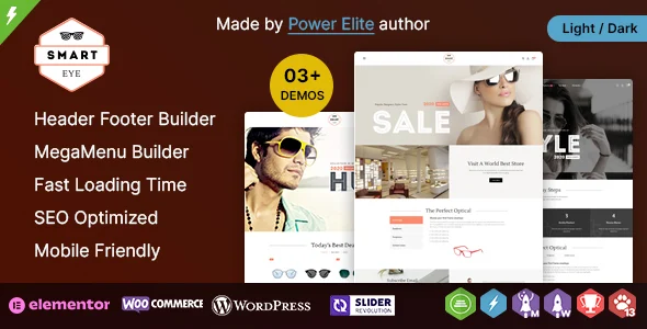 Smart Eye - Glasses and Fashion Elementor WooCommerce Theme WordPress theme homepage layout for a cosmetic WooCommerce store