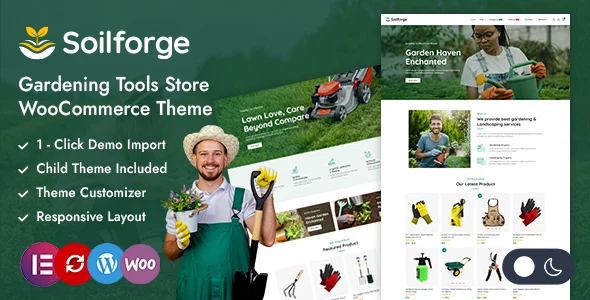 Soilforge - Garden Tools Store Elementor WooCommerce Theme WordPress theme homepage layout for a accessories WooCommerce store