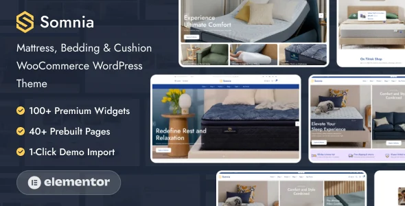 Somnia – Mattress, Bedding & Cushion WooCommerce WordPress Theme WordPress theme homepage layout for a bedding WooCommerce store