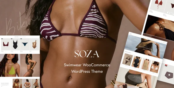 Soza – Swimwear & Underwear Store WordPress Theme with AI WordPress theme homepage layout for a bikini shop WooCommerce store