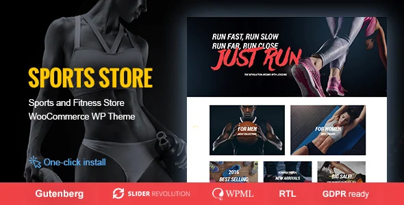 Sports Store - WooCommerce WordPress Theme WordPress theme homepage layout for a equipment WooCommerce store