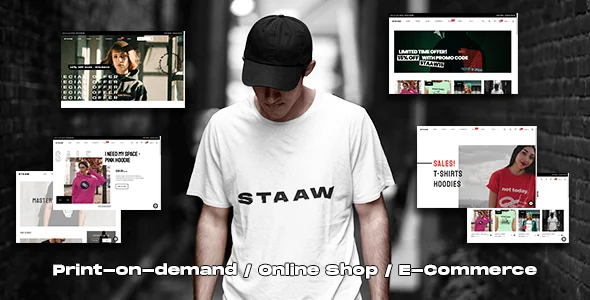 Staaw - Print-on-Demand WooCommerce Theme WordPress theme homepage layout for a clothing store WooCommerce store