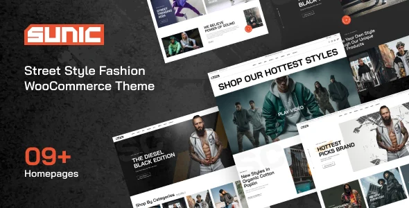 Sunic - Street Style Fashion WooCommerce Theme WordPress theme homepage layout for a clean WooCommerce store