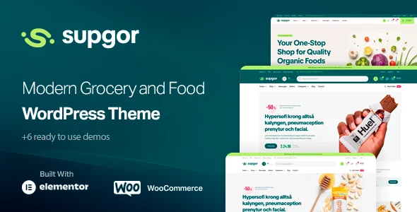Supgor - Grocery Store and Food WordPress Theme WordPress theme homepage layout for a delivery WooCommerce store
