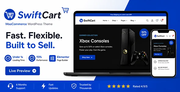 SwiftCart - Multipurpose WooCommerce WordPress Theme WordPress theme homepage layout for a electronics WooCommerce store