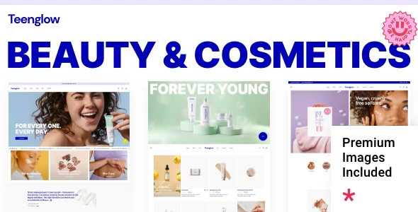 Teenglow - Beauty and Cosmetics WordPress Shop WordPress theme homepage layout for a beauty WooCommerce store