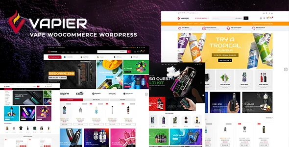 Vapier – Vape Store WooCommerce WordPress Theme with AI WordPress theme homepage layout for a accessories WooCommerce store