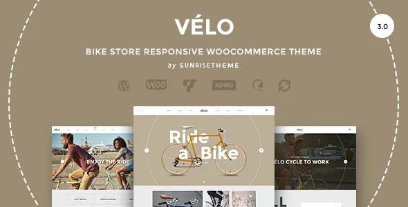 Velo - Bike Store Responsive Business Theme WordPress theme homepage layout for a bicycle WooCommerce store