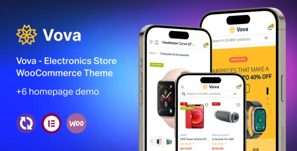 Vova – Electronics Store WooCommerce WordPress Theme WordPress theme homepage layout for a digital shop WooCommerce store