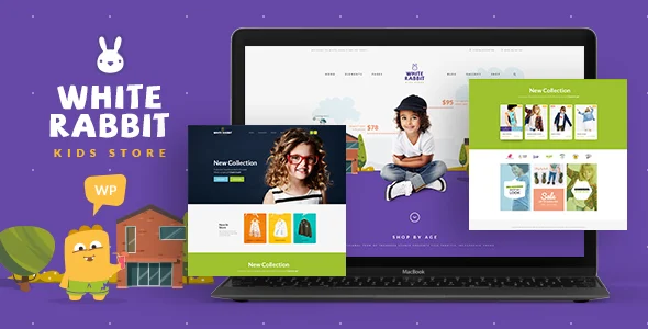 White Rabbit - Kids Toys & Children Clothing Store WordPress Theme WordPress theme homepage layout for a baby accessories WooCommerce store