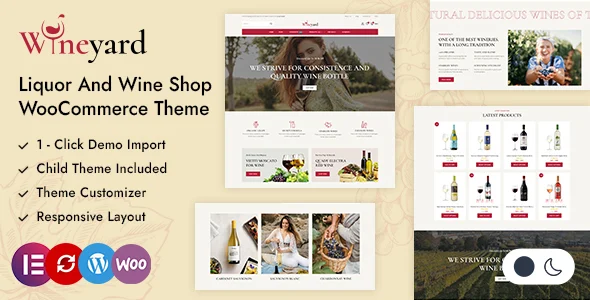 Wineyard - Liquor & Wine Store WordPress WooCommerce Theme WordPress theme homepage layout for a alcohol WooCommerce store