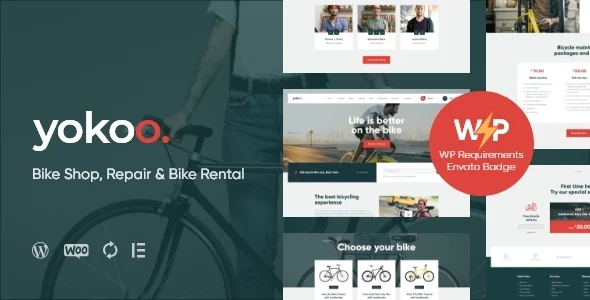Yokoo - Bike Shop & Bicycle Rental WordPress Theme WordPress theme homepage layout for a bicycle WooCommerce store