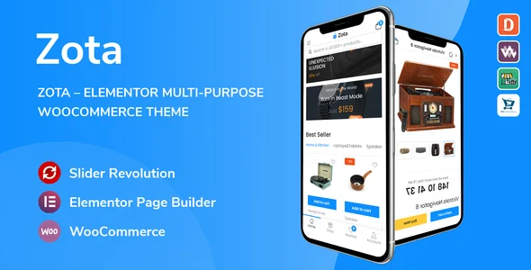Zota - Elementor Multi-Purpose WooCommerce Theme WordPress theme homepage layout for a digital WooCommerce store