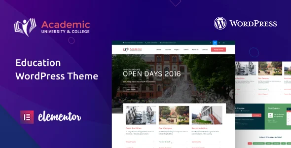 Academic - Education WordPress Theme WordPress theme homepage layout for a academic education website