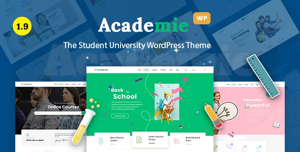 Academie - Education WordPress Theme WordPress theme homepage layout for a academy education website