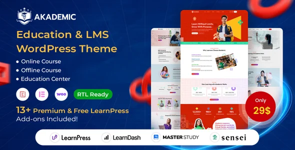 Akademic - Education LMS WordPress Theme WordPress theme homepage layout for a academy education website