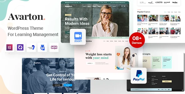 Avarton - Online Courses WordPress Theme WordPress theme homepage layout for a business education website