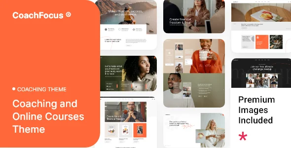 CoachFocus - Coaching & Online Courses WordPress Theme WordPress theme homepage layout for a bbpress education website