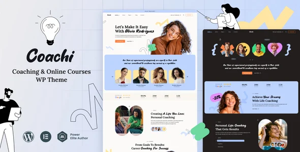 Coachi - Coaching & Online Courses WordPress Theme WordPress theme homepage layout for a coach education website