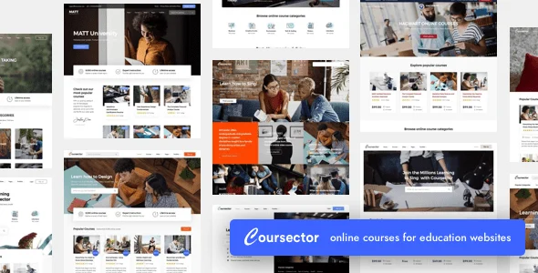 Coursector | Education WordPress WordPress theme homepage layout for a academy education website