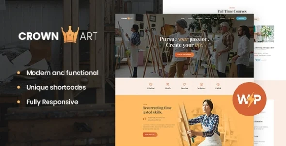 Crown Art | Art, Drawing & Music School WordPress Theme WordPress theme homepage layout for a art education website