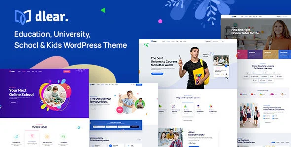 Dlear - Education, University & School WordPress Theme WordPress theme homepage layout for a college courses education website
