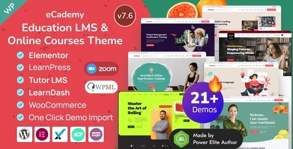eCademy - Education LMS & Online Coaching Courses WordPress Theme WordPress theme homepage layout for a academy education website