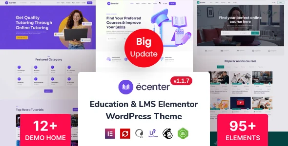 Ecenter - Education WordPress Theme WordPress theme homepage layout for a academy education website
