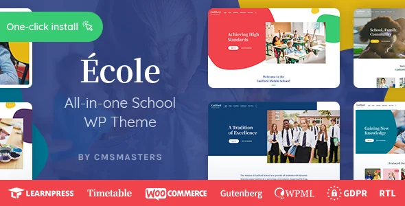 Ecole - Education & School WordPress Theme WordPress theme homepage layout for a college education website